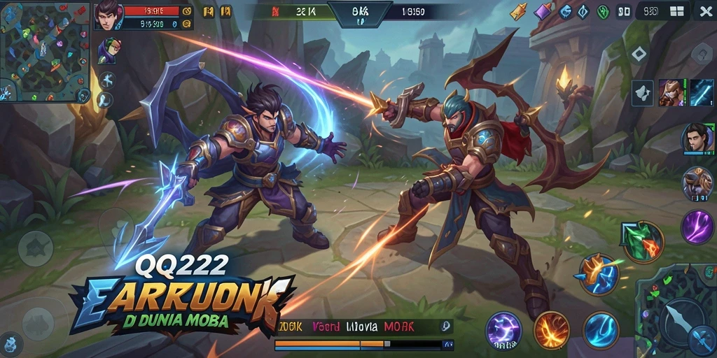 Tampilan gameplay seru dari pertarungan MOBA di QQ222.