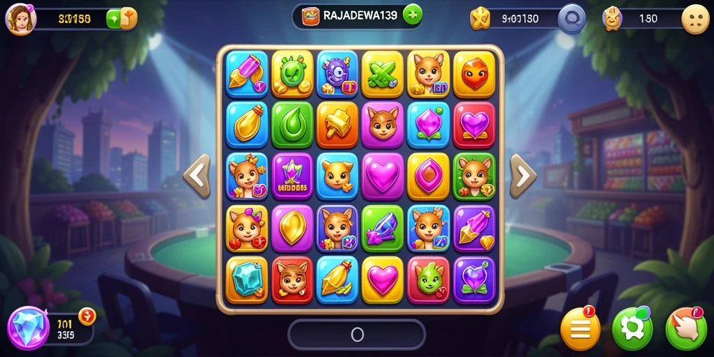 Gameplay seru di RAJADEWA138 dengan tantangan Match-3.
